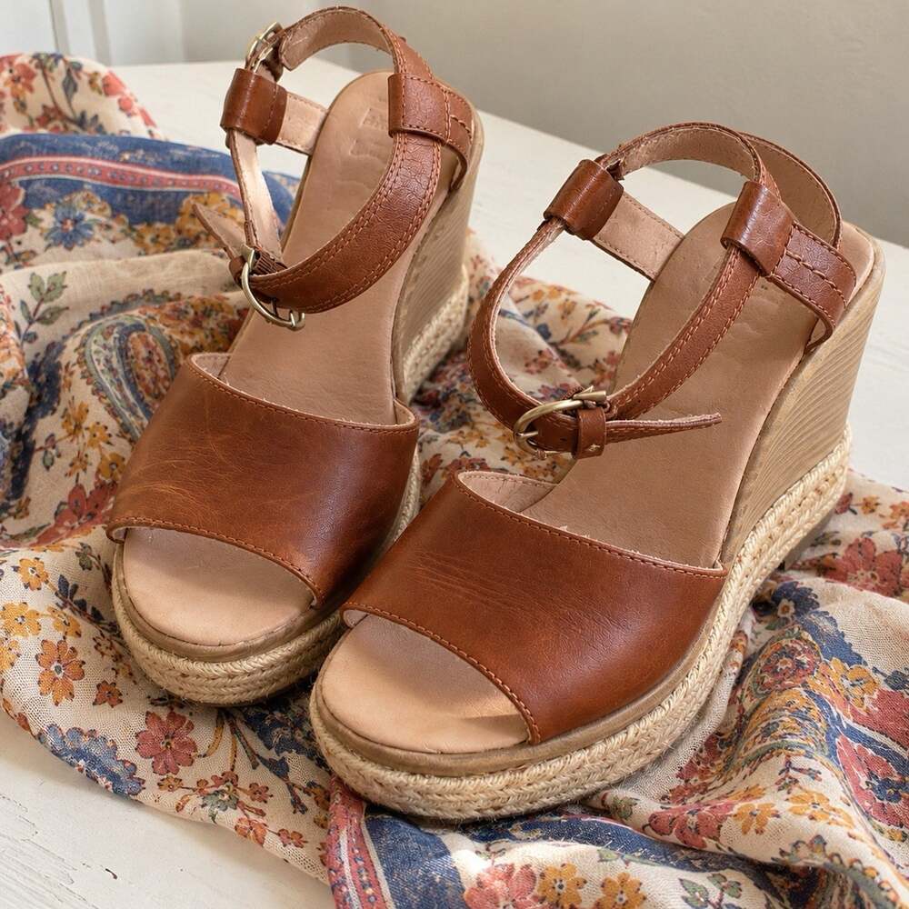 Sperry Brown Espadrille Wedge Sandals Women’s Size 6 Leather Ankle Strap